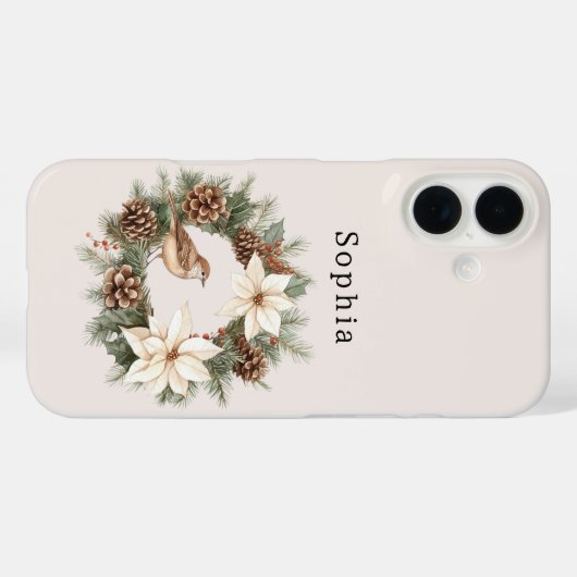 Cozy Warm Christmas Poinsettia Pine Cones Bird Case-Mate iPhone Case (Achterkant (horizontaal))