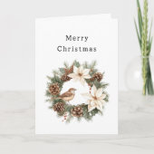 Cozy Warm Christmas Poinsettia Pine Cones Bird Kaart (Voorkant)