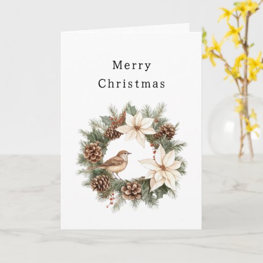 Cozy Warm Christmas Poinsettia Pine Cones Bird Kaart (Gele Bloem)