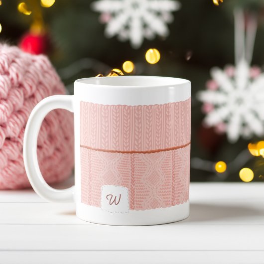 Cozy & Warm Gebreet Roze Sweater Sleeve Monogram Koffiemok