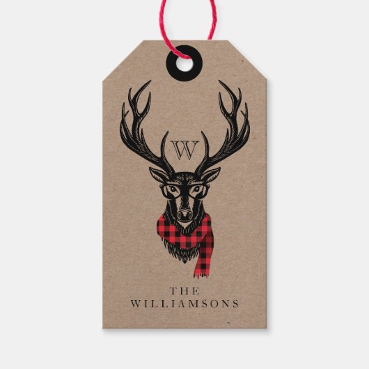 Cozy & Warm | Monogram rode bufferplaat Cadeaulabel (Voorkant)