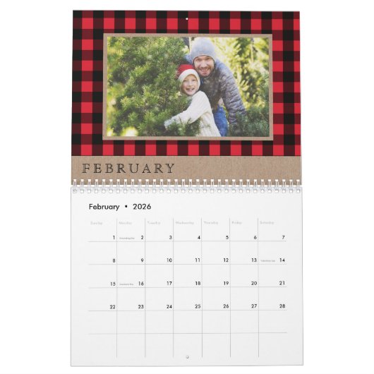 Cozy & Warm | Monogram rode bufferplaat Kalender (Feb 2026)