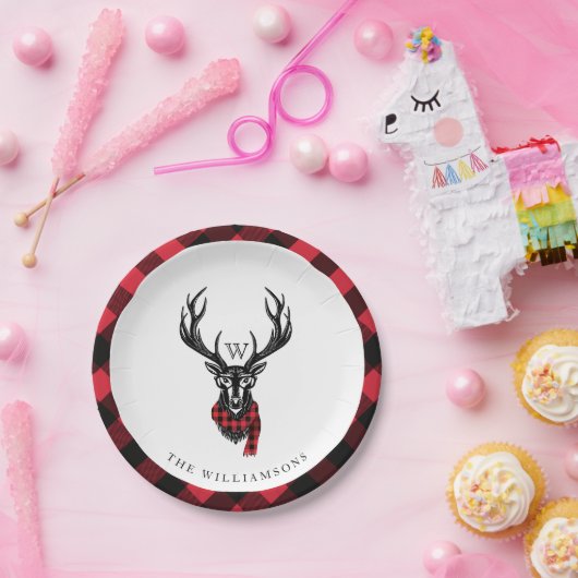 Cozy & Warm | Monogram rode bufferplaat Papieren Bordje (Feest)