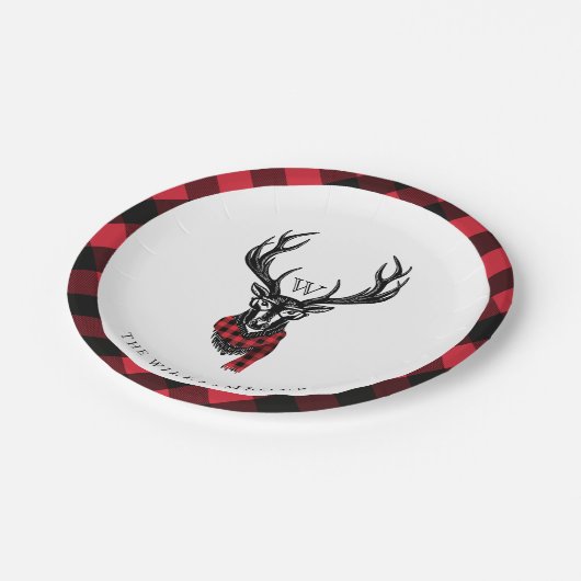 Cozy & Warm | Monogram rode bufferplaat Papieren Bordje (Gekanteld)