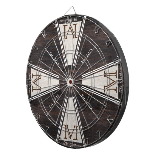 Cozy Warm Rustic Wood Grain Family Monogram Dart Dartbord (Voorkant Rechts)