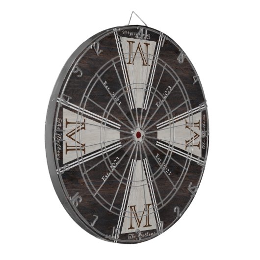 Cozy Warm Rustic Wood Grain Family Monogram Dart Dartbord (Voorkant Links)