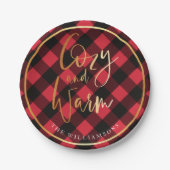 Cozy & Warm script | Rode Buffalo met kerstmis Papieren Bordje (Voorkant)