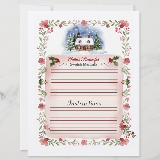 Cozy Watercolor Christmas Recipe Card - Editable (Voorkant)