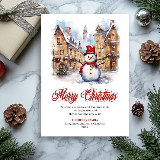 Cozy watercolor Christmas scene greeting card Feestdagenkaart
