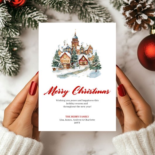 Cozy Watercolor Christmas Scene Greeting Card Feestdagenkaart