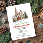 Cozy watercolor Christmas scene party invitation Kaart