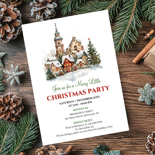 Cozy watercolor Christmas scene party invitation Kaart