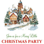 Cozy watercolor Christmas scene party invitation Kaart