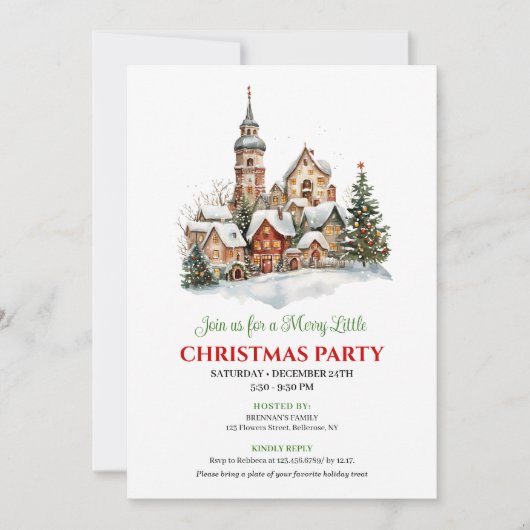 Cozy watercolor Christmas scene party invitation Kaart (Voorkant)