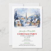 Cozy watercolor Christmas village holiday scene Kaart (Voorkant)