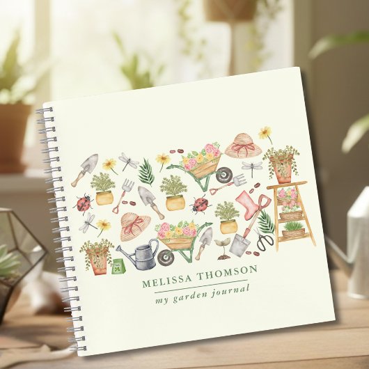 Cozy Watercolor Gardening Tools Rose Botanical Notitieboek