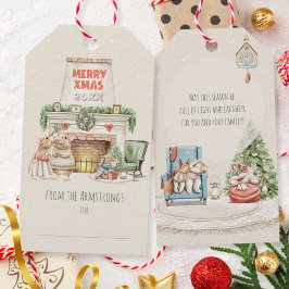 Cozy Watercolor Mice Vintage Holiday Cadeaulabel