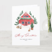 Cozy Waterverf Red Kerstkatoen Rustisch Feestdagen Kaart (Voorkant)