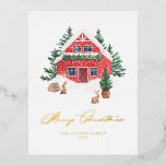 Cozy Waterverf Red Kerstmis Folie Feestdagen Briefkaart<br><div class="desc">Vrolijk kerstfeest! Met dit aanpasbare gouden folie kerstbriefkaart kunt u uw familie en vrienden warm kerstcadeautjes sturen. Het is voorzien van een waterverf rood kerstcadeautje met een griezelige winterwonderlandscène. Pas dit waterverf Kerstmis briefkaart aan door uw eigen details toe te voegen. Deze luie kerstkaartje is beschikbaar op andere kaarten.</div>