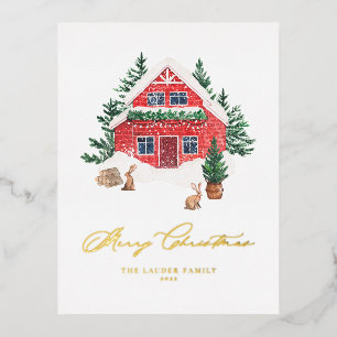 Cozy Waterverf Red Kerstmis Folie Feestdagen Briefkaart