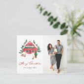 Cozy Waterverf Red Kerstmis Foto Feestdagenkaart (Staand voorkant)
