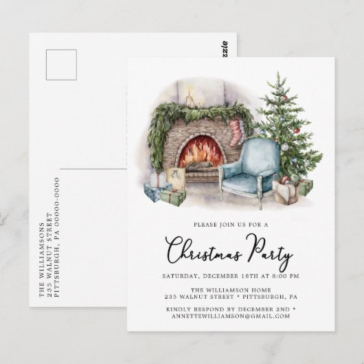 Cozy Waterverf Uitnodiging voor kerstfeestdagen th (Voorkant / Achterkant)