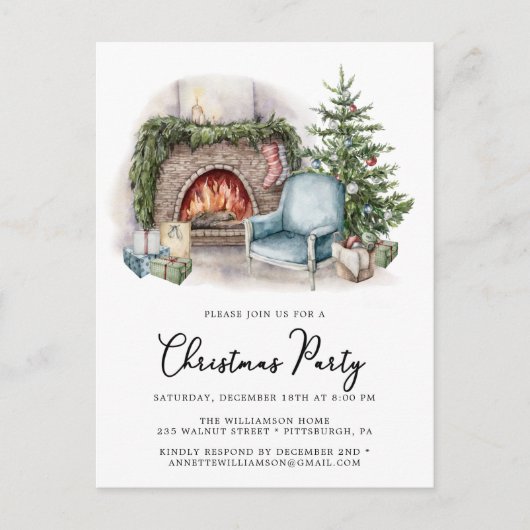 Cozy Waterverf Uitnodiging voor kerstfeestdagen th (Voorkant)