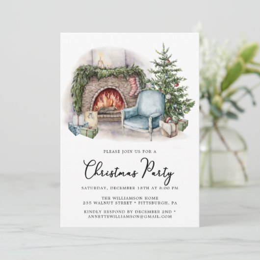 Cozy Waterverf Uitnodiging voor kerstfeestdagen th (Staand voorkant)