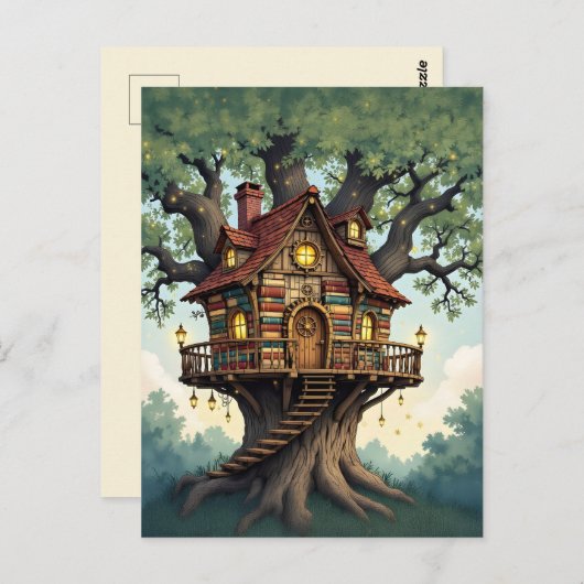 Cozy Whimsical Treehouse Made From Antique Books Briefkaart (Voorkant / Achterkant)