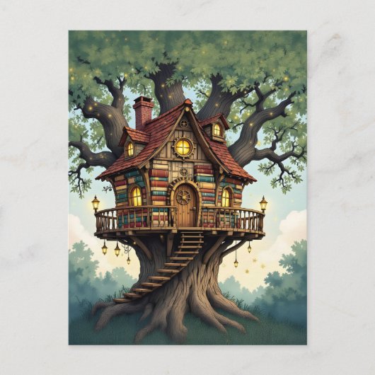 Cozy Whimsical Treehouse Made From Antique Books Briefkaart (Voorkant)