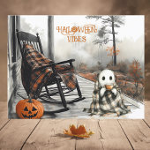 Cozy White Ghost Rustic Herfst Porch Halloween Vib Feestdagenkaart