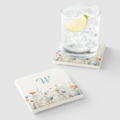 Cozy Wildflower Meadow Monogram – Botanical  Stenen Onderzetter (Zijkant)