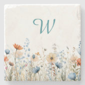 Cozy Wildflower Meadow Monogram – Botanical  Stenen Onderzetter (Voorkant)