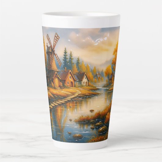Cozy Windmill Village at Sunrise Latte Mok (Voorkant)