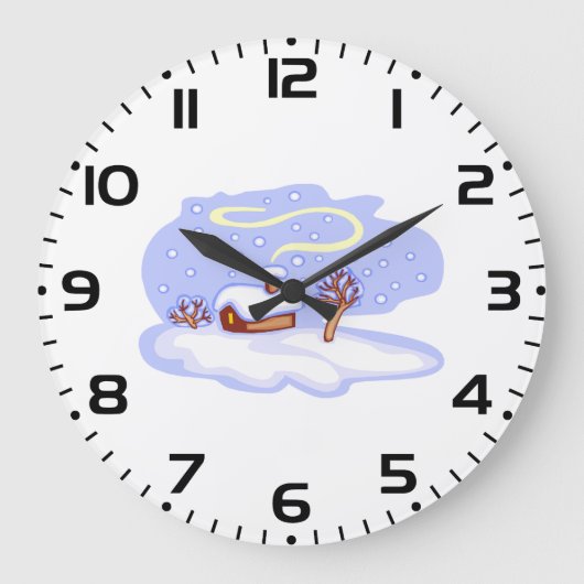 Cozy Winter Cabin in Snow Frosty Landscape Grote Klok (Voorkant)