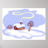 Cozy Winter Cabin in Snow Frosty Landscape Poster (Voorkant)