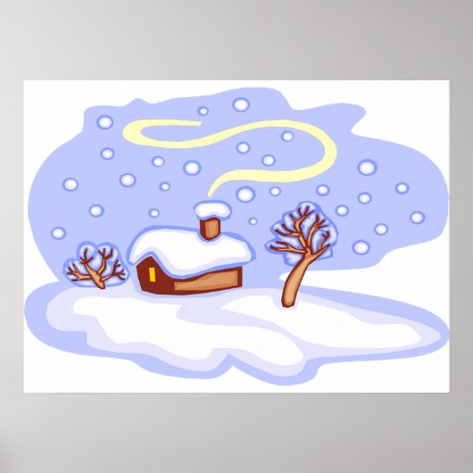 Cozy Winter Cabin in Snow Frosty Landscape Poster (Voorkant)