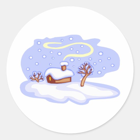 Cozy Winter Cabin in Snow Frosty Landscape Ronde Sticker (Voorkant)