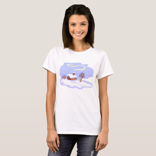 Cozy Winter Cabin in Snow Frosty Landscape T-shirt (Voorkant volledig)
