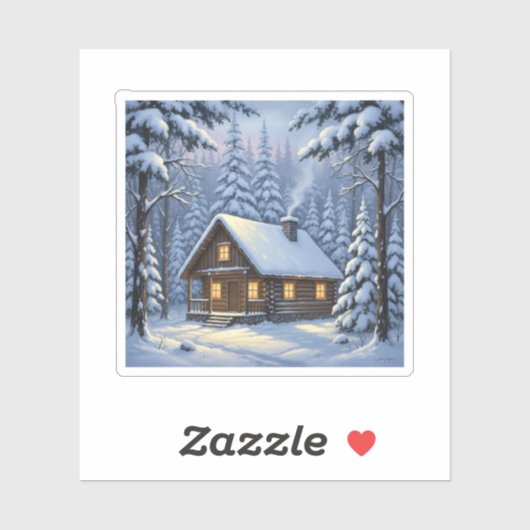 Cozy Winter Cabin in Snowy Forest Holiday  Sticker (Vel)
