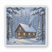 Cozy Winter Cabin in Snowy Forest Holiday  Sticker (Voorkant)