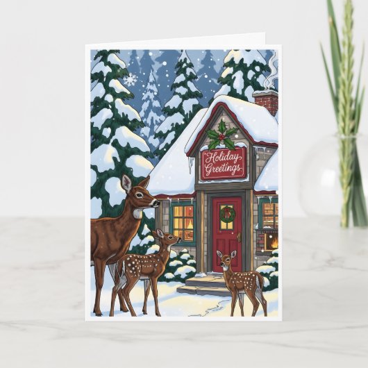 Cozy Winter Cabin with Deer Family Kaart (Voorkant)