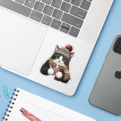 Cozy Winter Cat Cocoa Sticker (Laptop met iPhone)