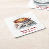 Cozy Winter Chili Cook-Off Party Watercolor Kartonnen Onderzetters (Schuin)