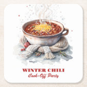 Cozy Winter Chili Cook-Off Party Watercolor Kartonnen Onderzetters (Voorkant)