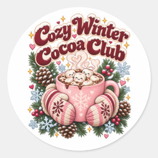 Cozy Winter Cocoa Club Festive Holiday Ronde Sticker