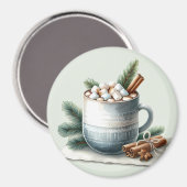 Cozy Winter Cocoa Marshmallow Mug Scene Magneet (Voorkant / Achterkant)
