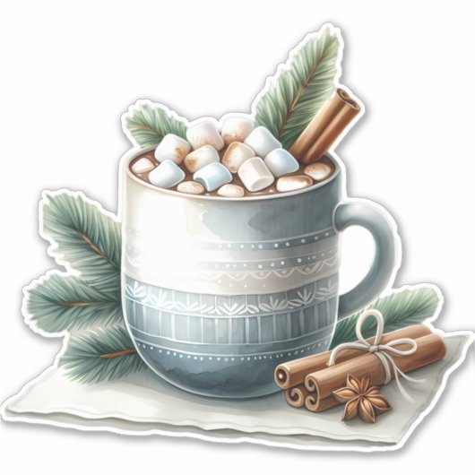 Cozy Winter Cocoa Marshmallow Mug Scene Sticker (Voorkant)