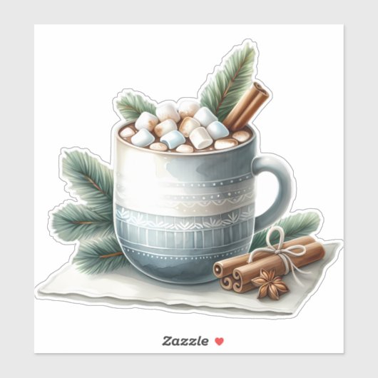 Cozy Winter Cocoa Marshmallow Mug Scene Sticker (Vel)