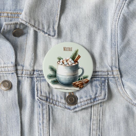 Cozy Winter Cocoa Marshmallow Scene Ronde Button 7,6 Cm (In situ)